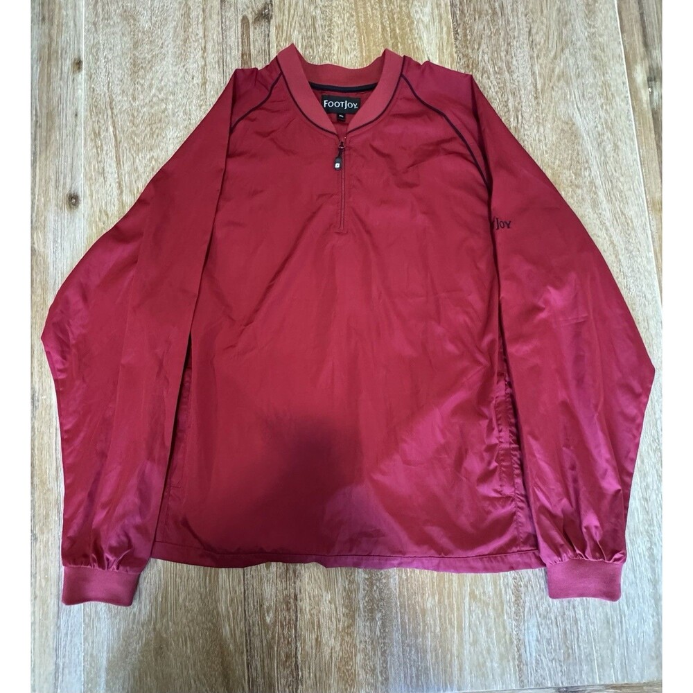FootJoy Mens Golf Windbreaker Jacket XL Red 1/4 Zip Pullover Vented Side Zipper